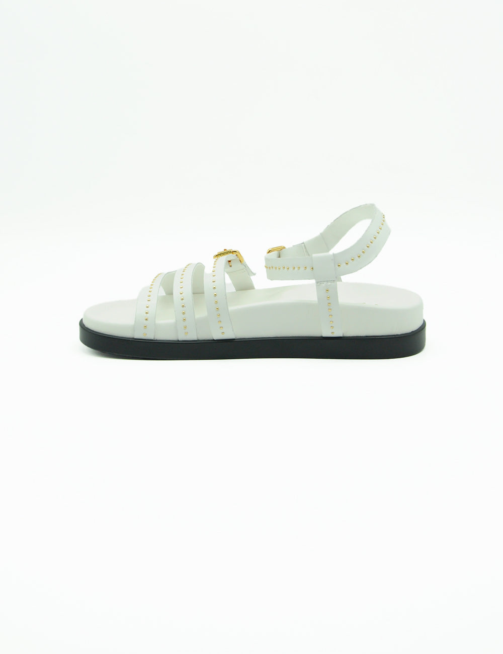 Sandalo Tosca Blu Bianco in pelle con hardware oro e suola nera