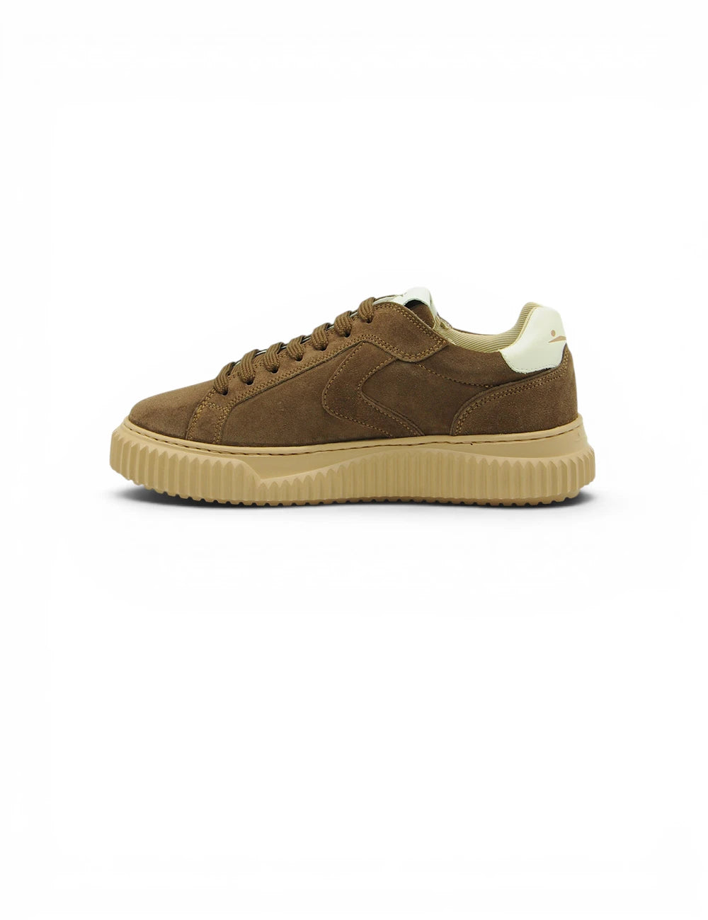 Scarpa low-top in suede marrone voile blanche lipari choco con suola in gomma color cuoio e tallone bianco