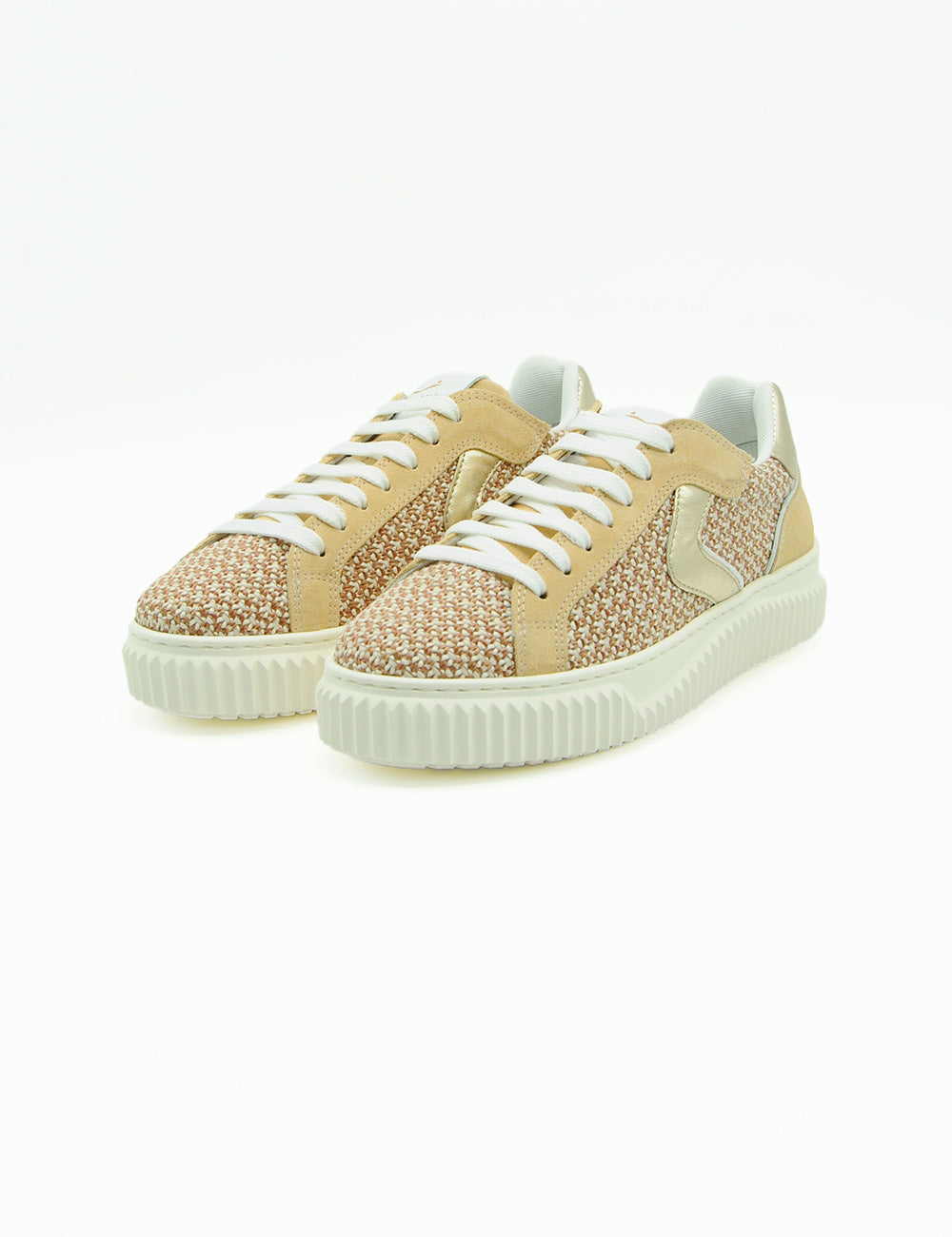 Sneaker Voile Blanche Lipari beige vanilla con lacci bianchi e suola rigata
