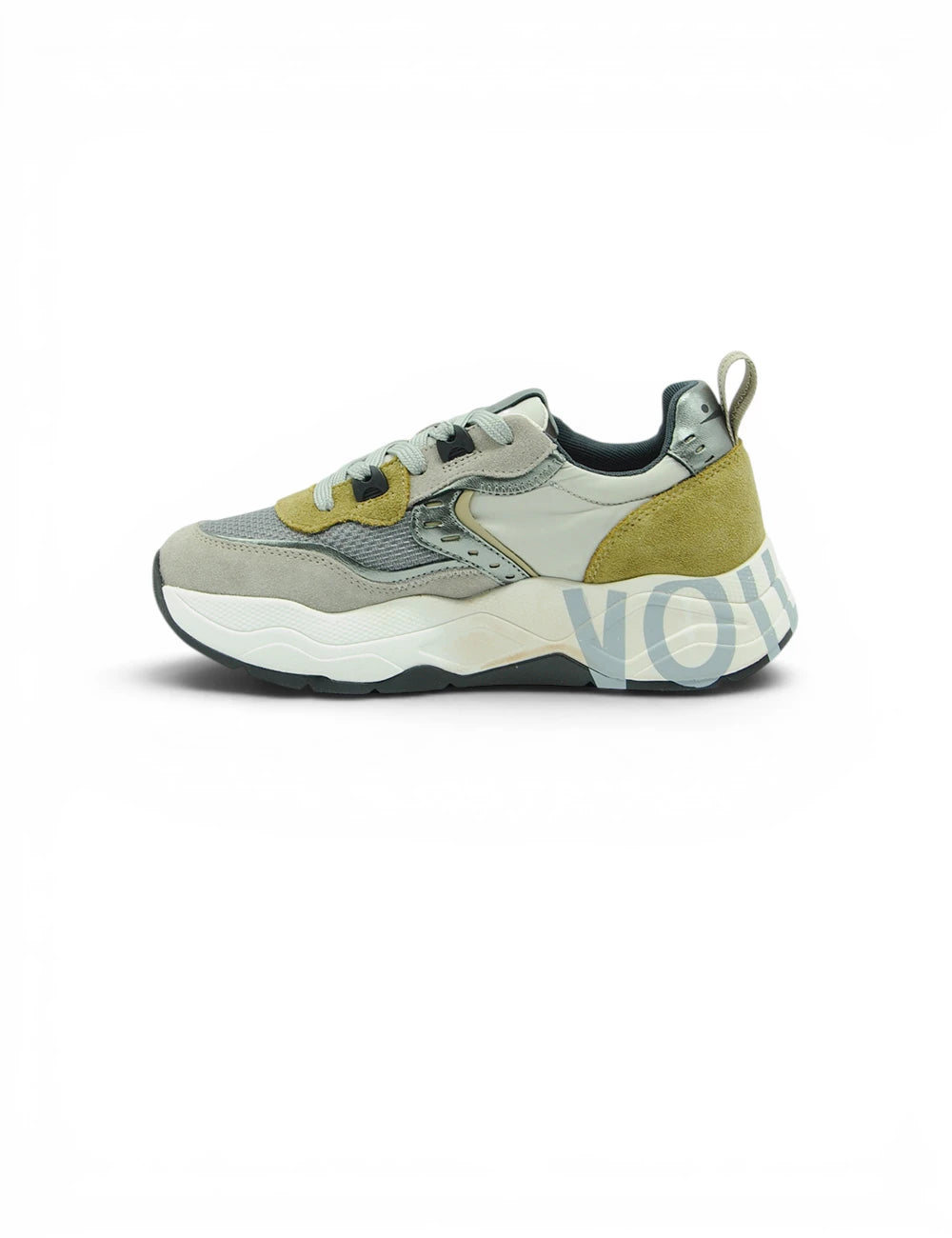 Sneaker voile blanche club105 grey stone verde oliva e grigio con tomaia mesh strutturata e dettagli in suede