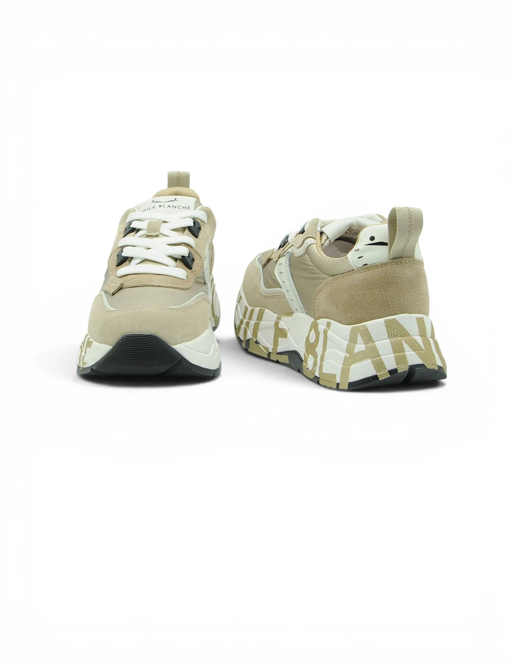 Sneakers voile blanche club105 beige chiaro con tomaia in suede e mesh e scritta blanche sul lato