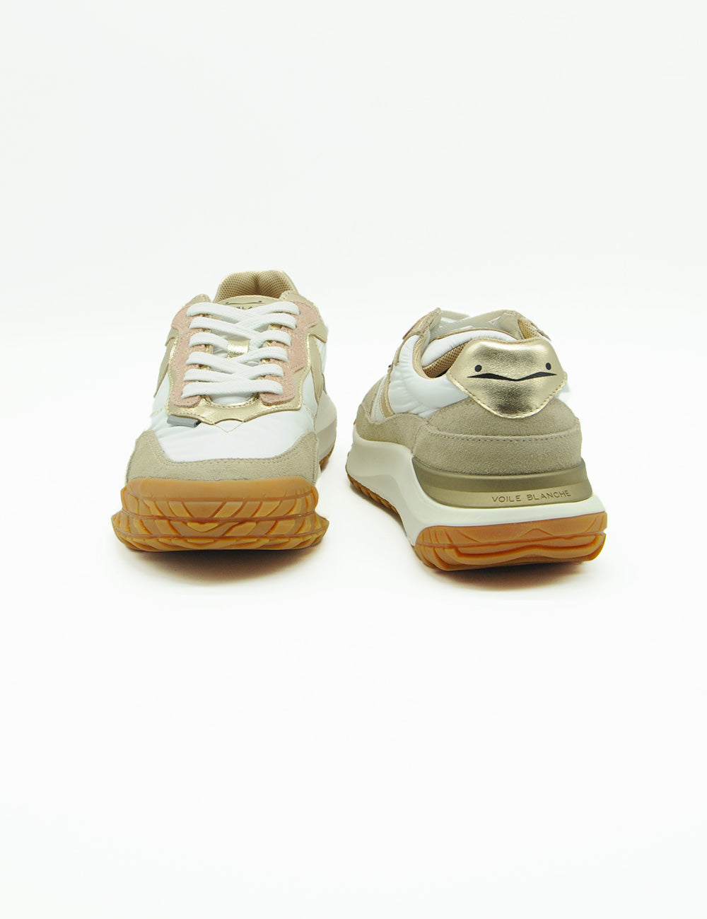 Sneakers Voile Blanche Club Act Light Beige, retro tallone con rana oro, suola gomma