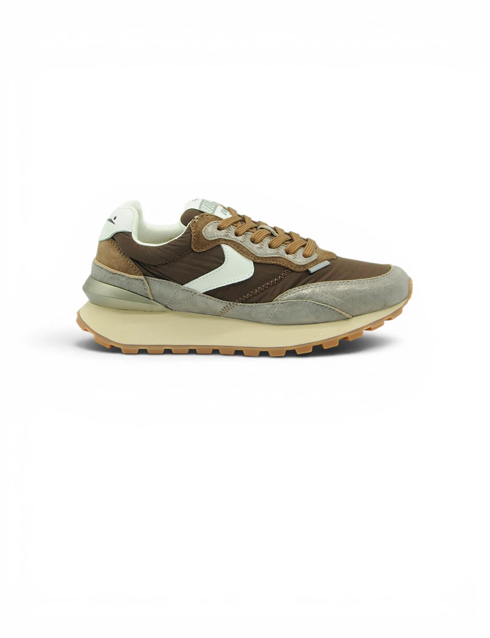 Sneaker vintage stile voil blanche qwark hype donna in marrone e crema con suede canvas e dettagli in gomma