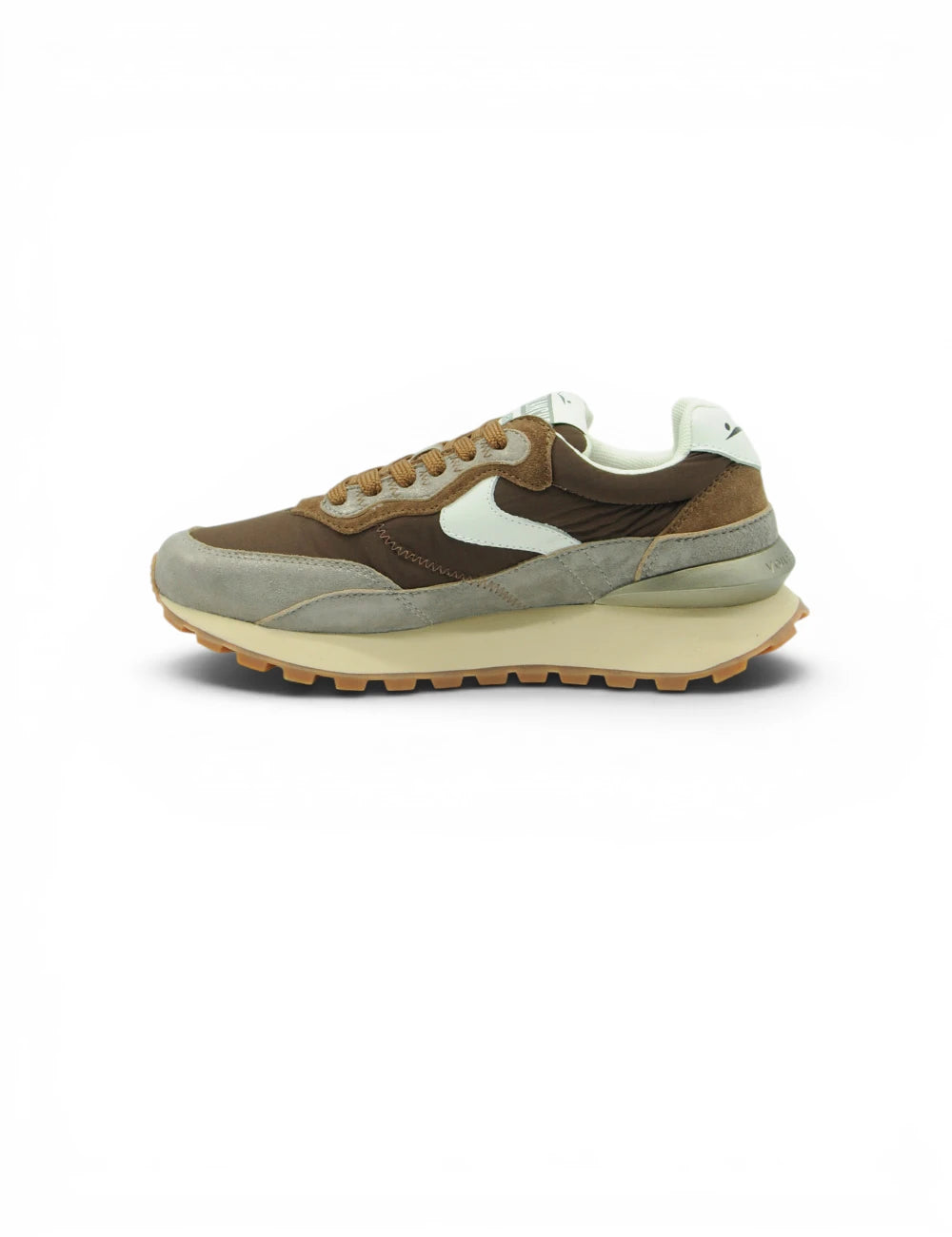 Sneaker voile blanche qwark hype woman in suede marrone e beige con logo nike swoosh bianco sul lato