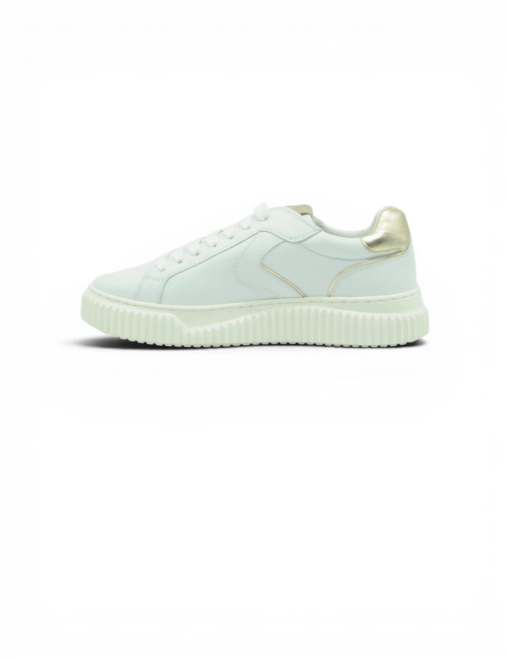 Sneaker voile blanche lipari bianca in pelle con tallone oro e suola bianca chunky in gomma
