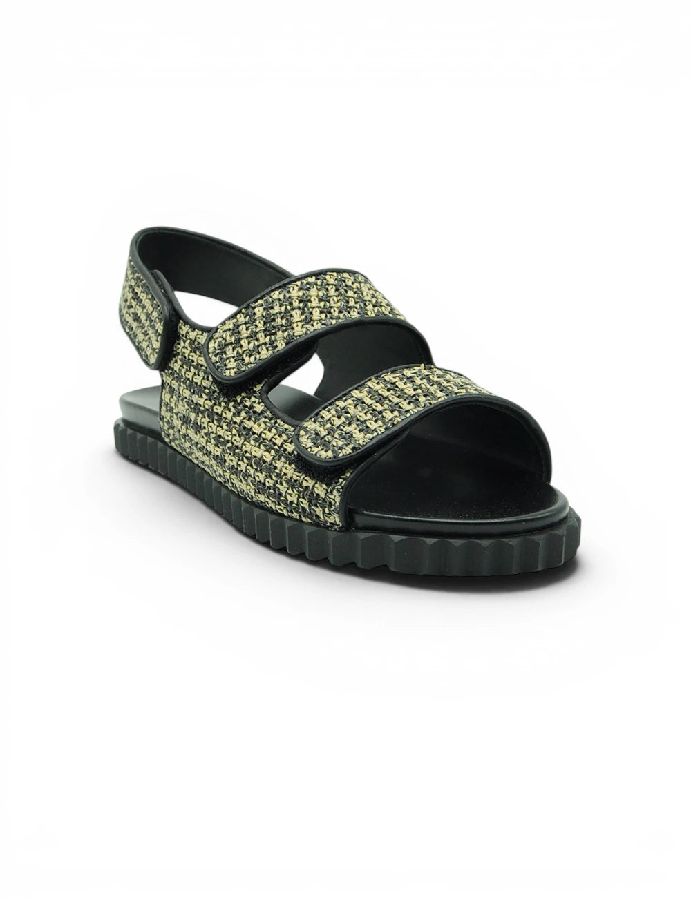 Sandalvoile blanche vissia beige black verde e nero con motivo pied de poule e suola chunky in gomma