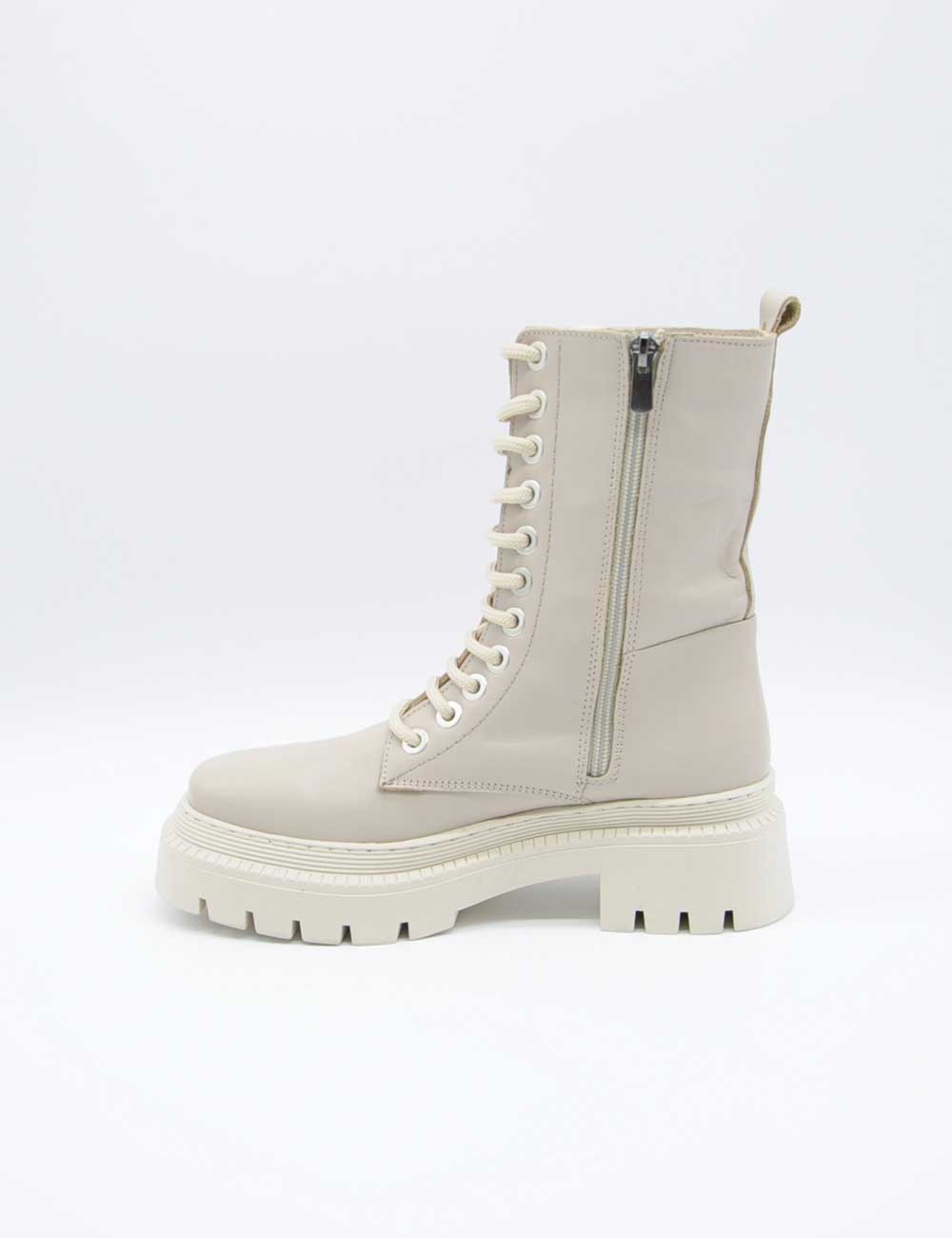 Stivale combat Tosca Blu Anfibio Berlino Latte in pelle beige con suola platform e zip laterale