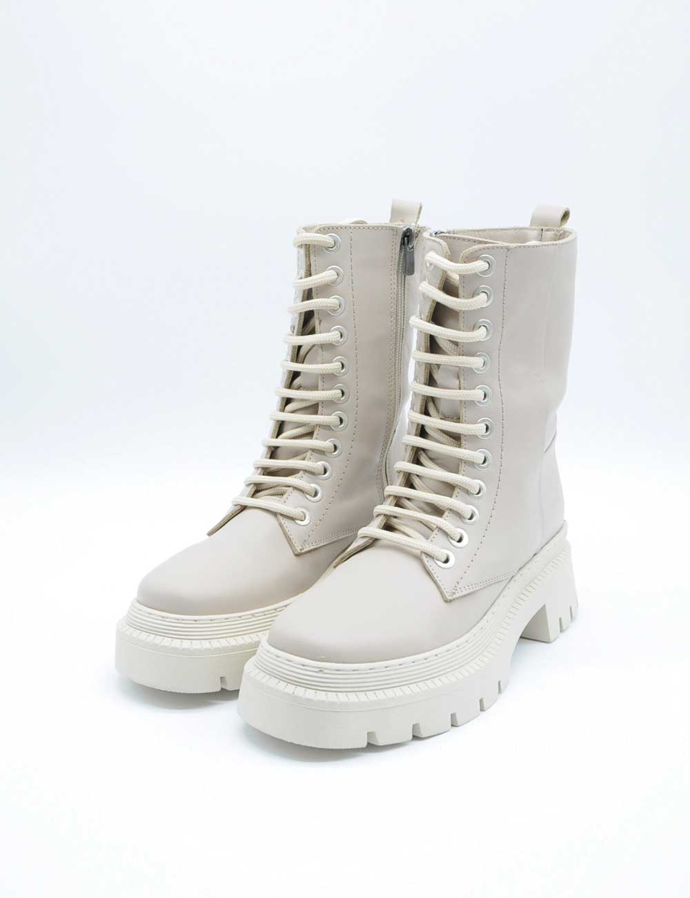 Stivali combat Tosca Blu Anfibio Berlino in pelle latte con suola chunky