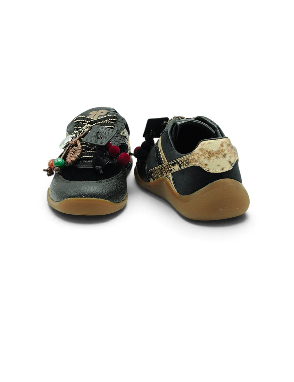 Sneakers 3p velvet black nere e marroni in stampa pelle di serpente con texture scamosciata e dettagli oro sul tallone