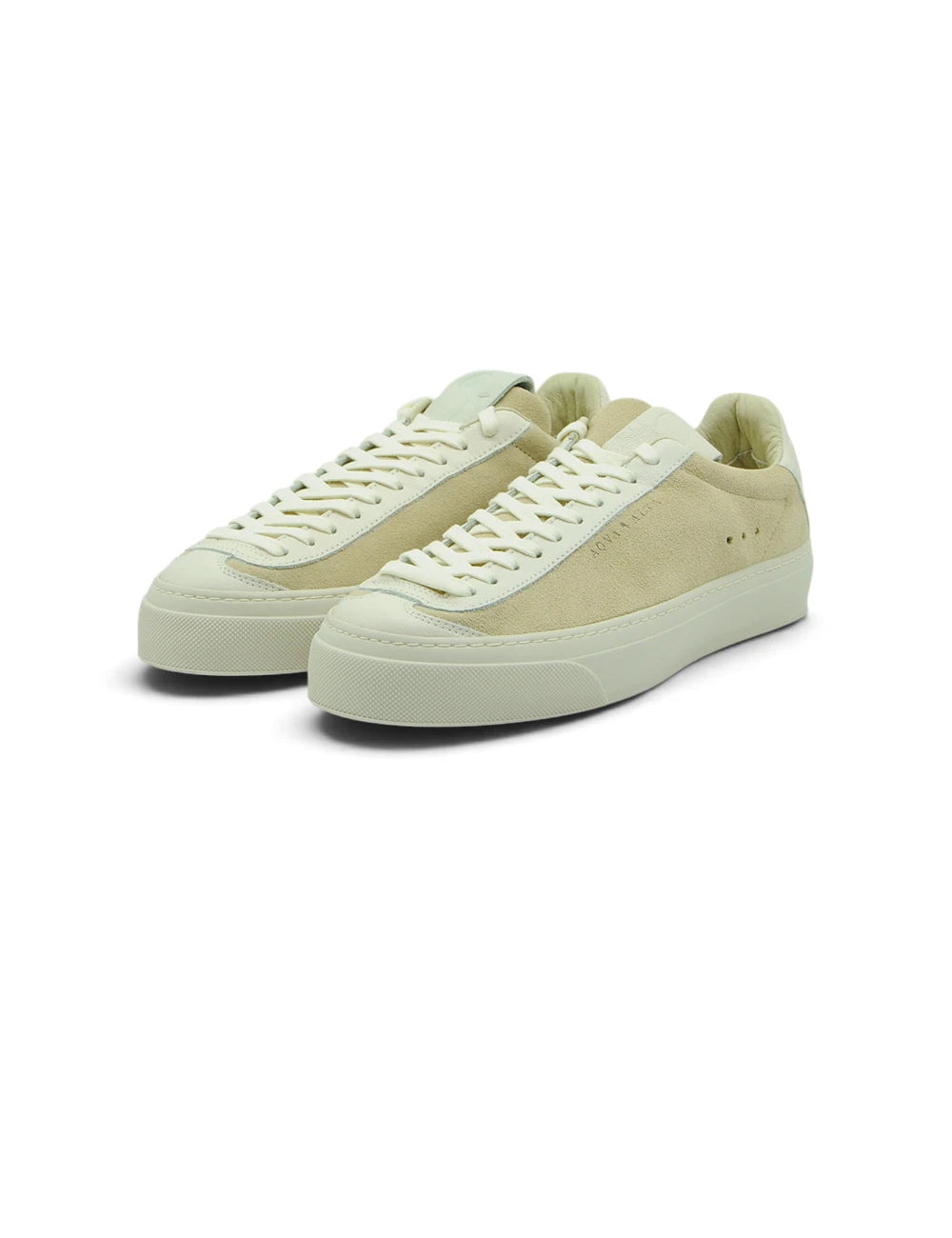Sneaker aqua alta beige in suede crema con lacci bianchi e suola in gomma abbinata basso modello