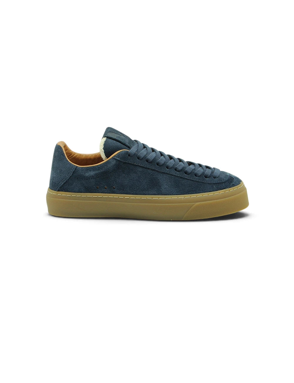 Sneaker blu Aqua Alta in pelle scamosciata blu navy con suola in gomma marrone chiaro e lacci abbinati