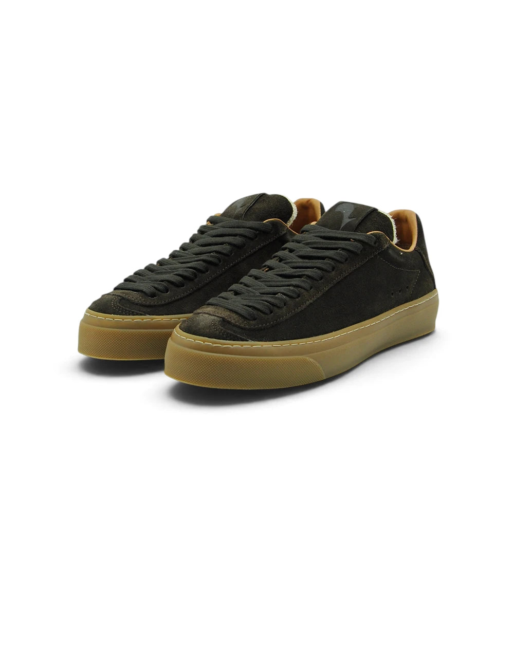 Sneaker aqua alta dark brown in suede nero con suola in gomma color tan e lacci abbinati