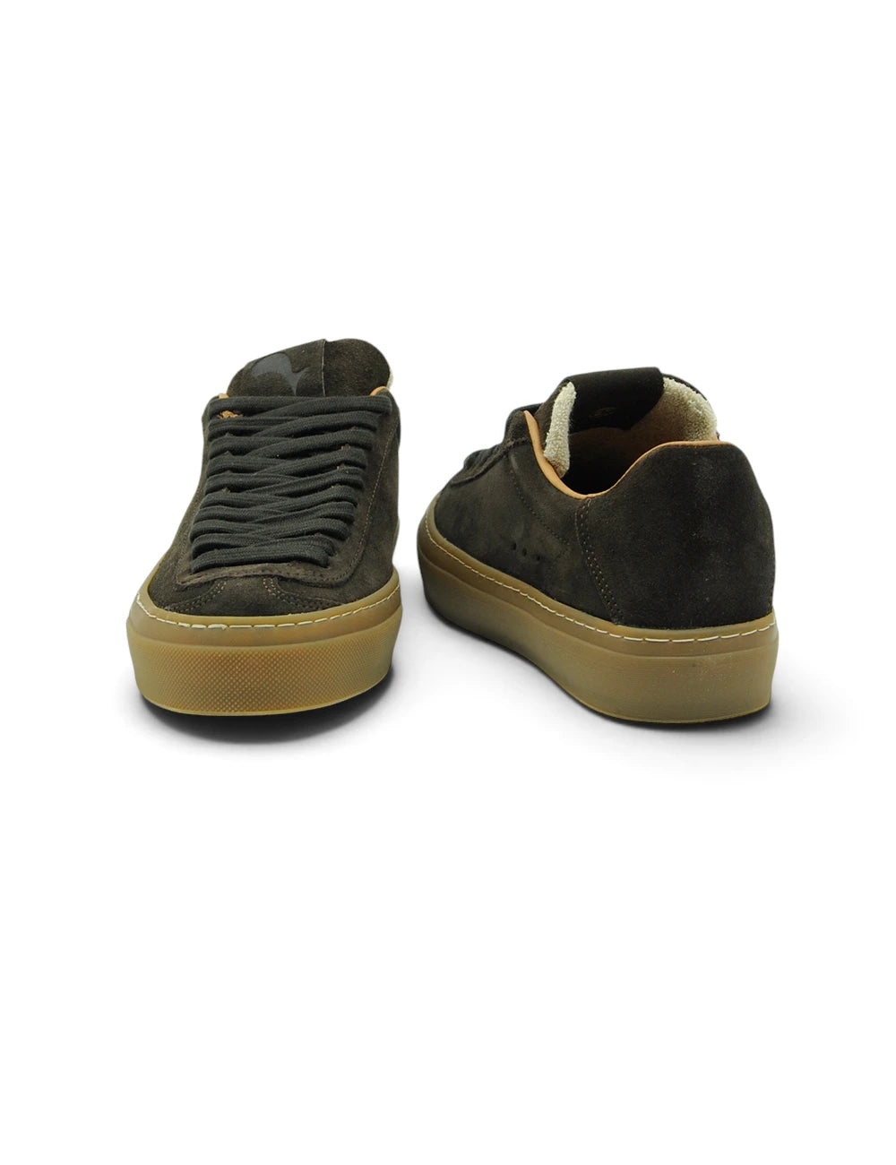 Sneakers aqua alta dark brown in suede verde oliva con suola in gomma color marrone chiaro e lacci abbinati