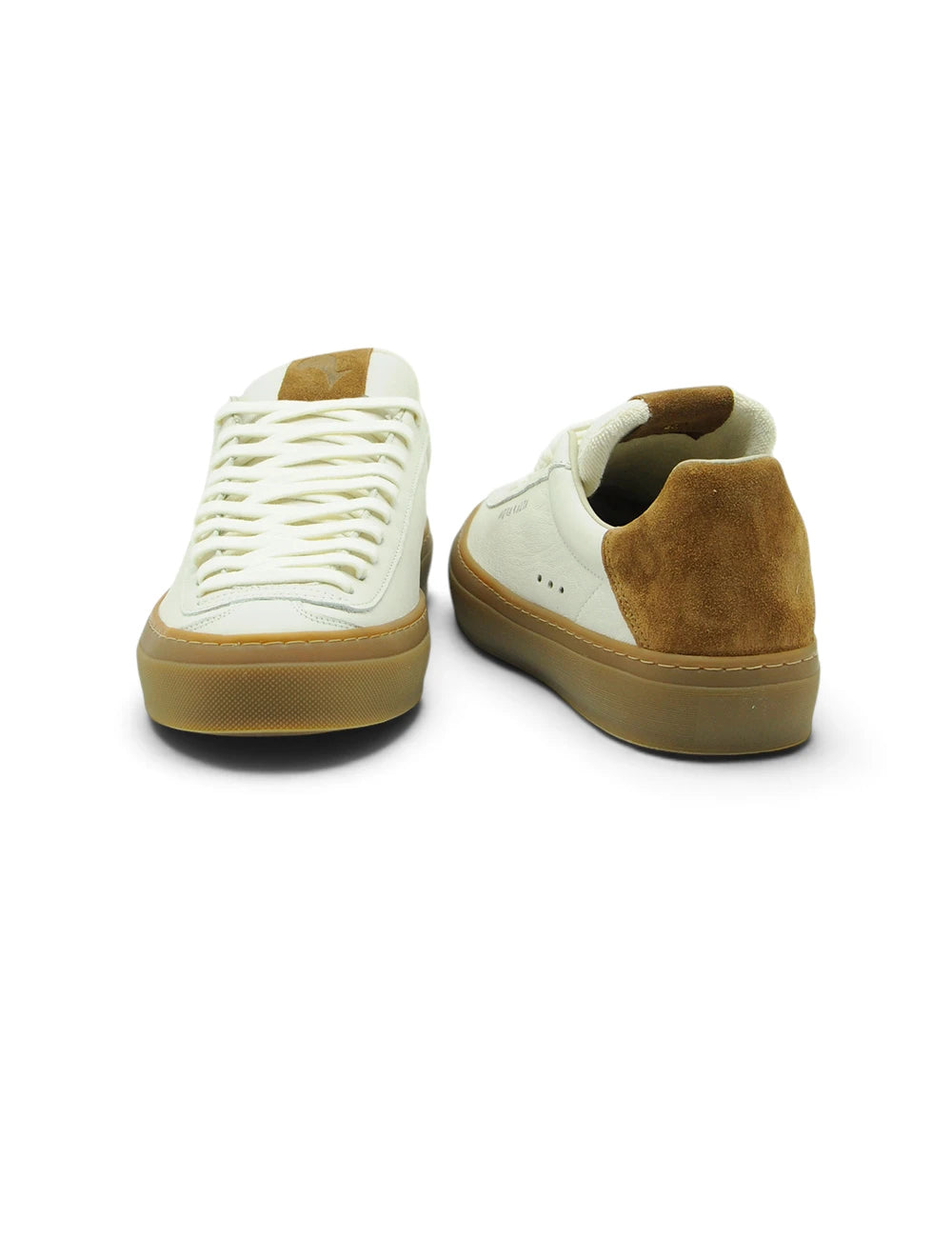 Cream-colored leather aqua alta sneaker milk cognac with tan suede accents and gum rubber sole