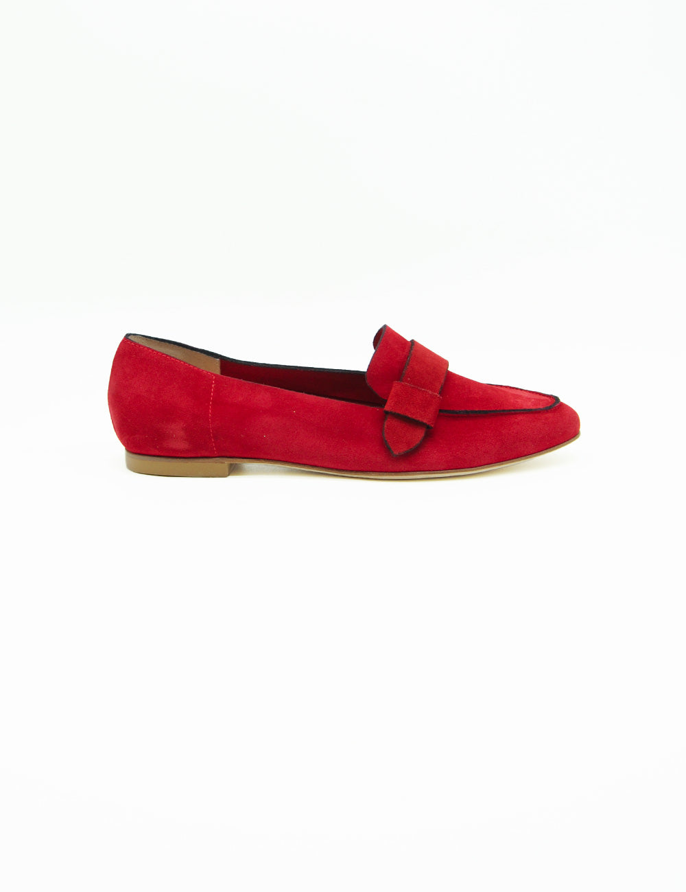 Mocassino flat Anna F. in velluto rosso con fiocco