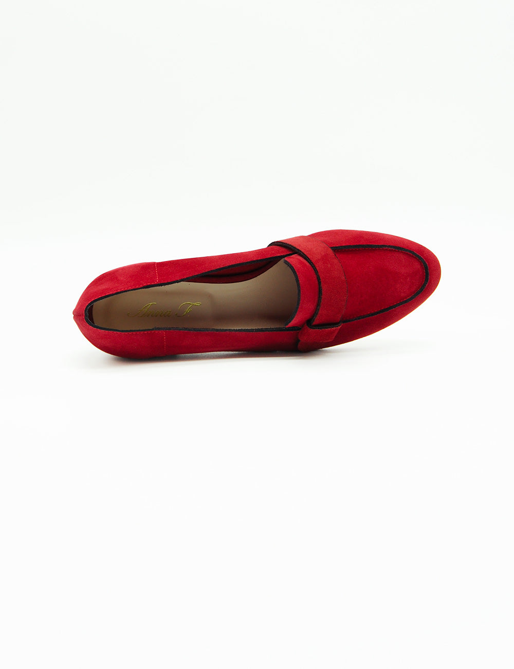 Mocassino flat Anna F. in velour rosso con tracolla sulla punta