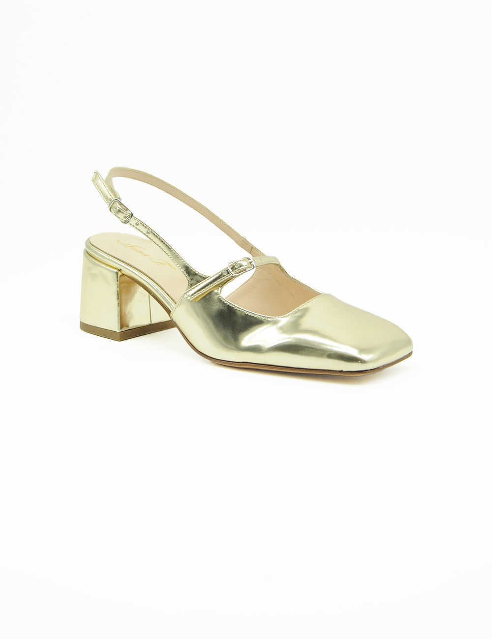 Décolleté Mary Jane Platino Anna F. slingback con tacco a blocco oro metallico