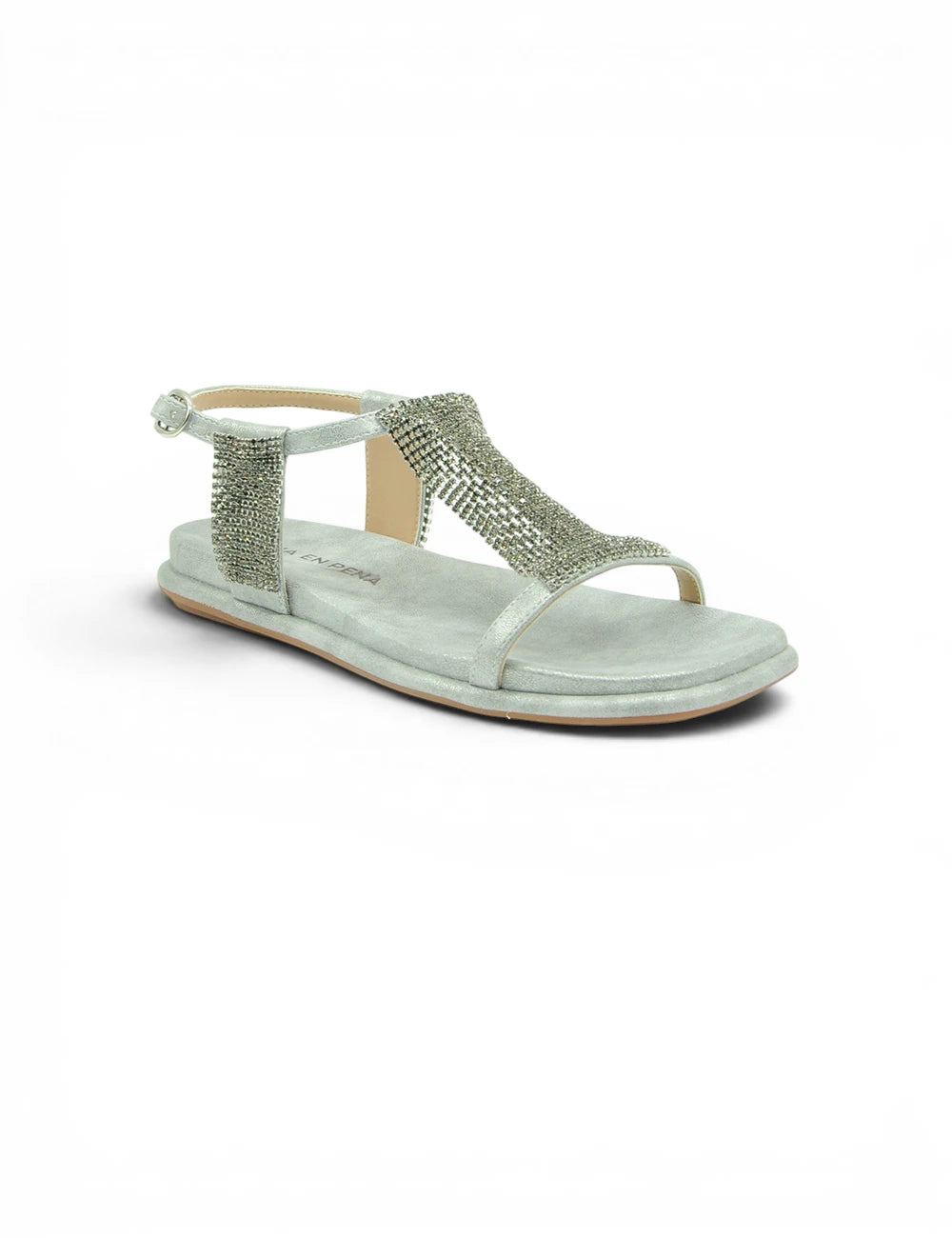 Alma en pena sandalo silver t-strap argento scintillante con design perline e tomaia morbida simil suede