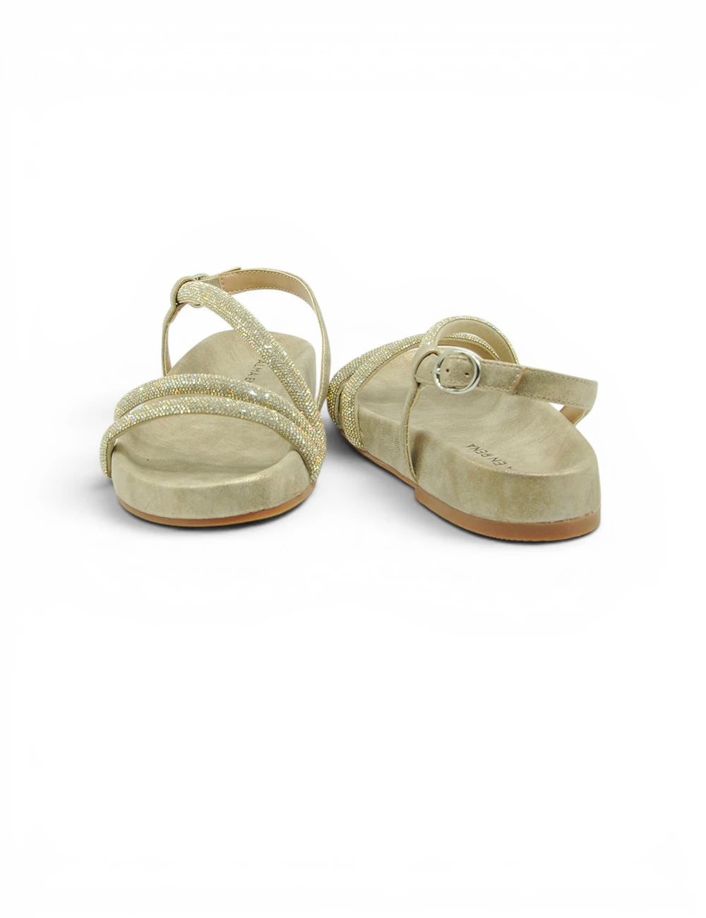 Alma en Pena sandalo bronzo con cinturini glitter oro, suola platform e chiusura con fibbia semplice in suede