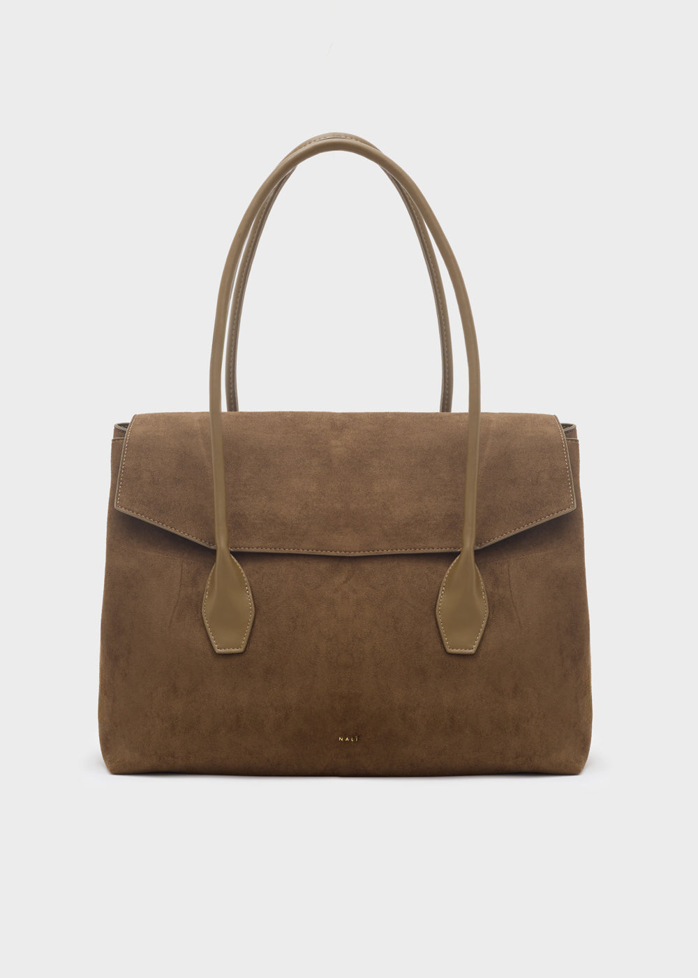 Nalì a spalla jeanne big marrone è una tote bag taupe in suede con manici abbinati e design minimalista