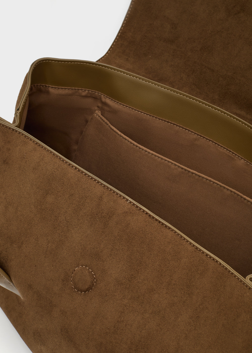 Marrone borsa a tracolla nalì a spalla jeanne big in suede con interno morbido e fodera verde oliva a contrasto