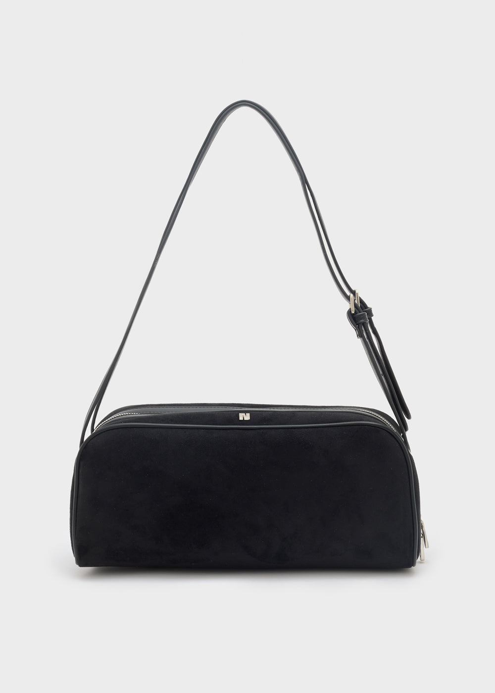 Borsa a spalla nera in suede nalì modello taco con design minimalista e tracolla sottile