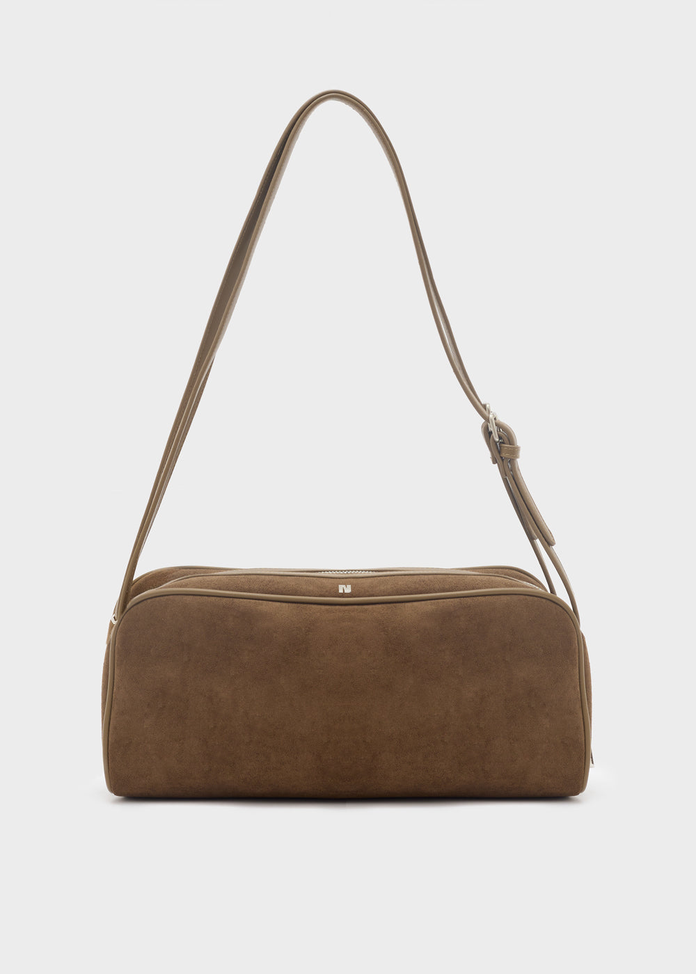 Nalì a spalla taco marrone borsa a tracolla in suede taupe con design minimalista e tracolla abbinata