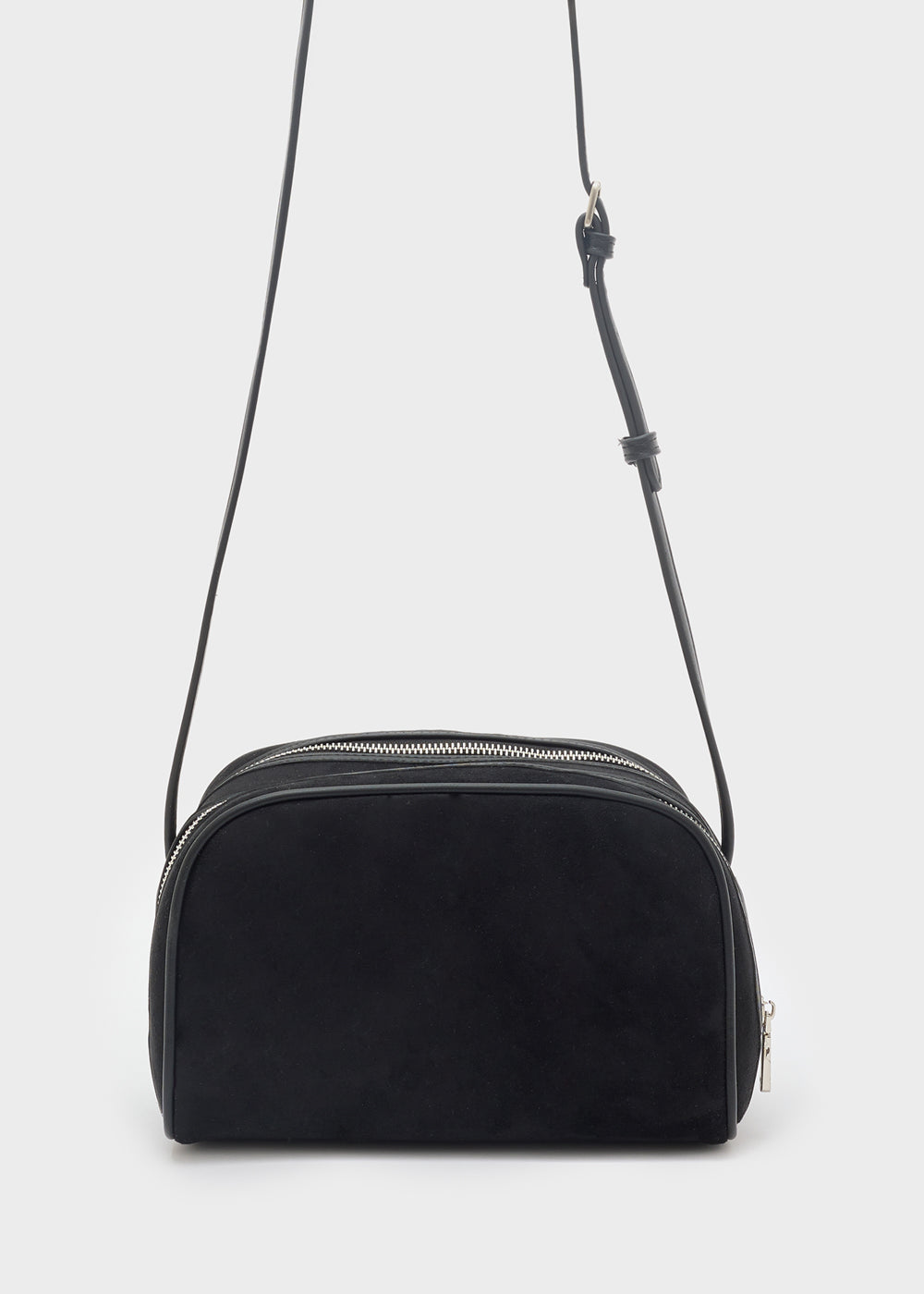 Nalì tracolla taco double zip nero borsa a tracolla in suede nero con design minimal e zip argento