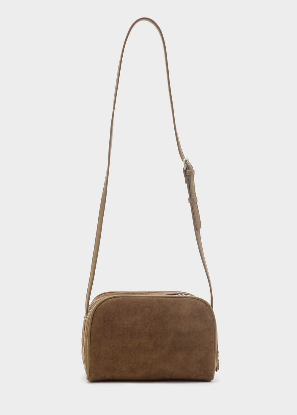 Tan tracolla Nalì in suede con doppia zip e cinturino sottile regolabile marrone