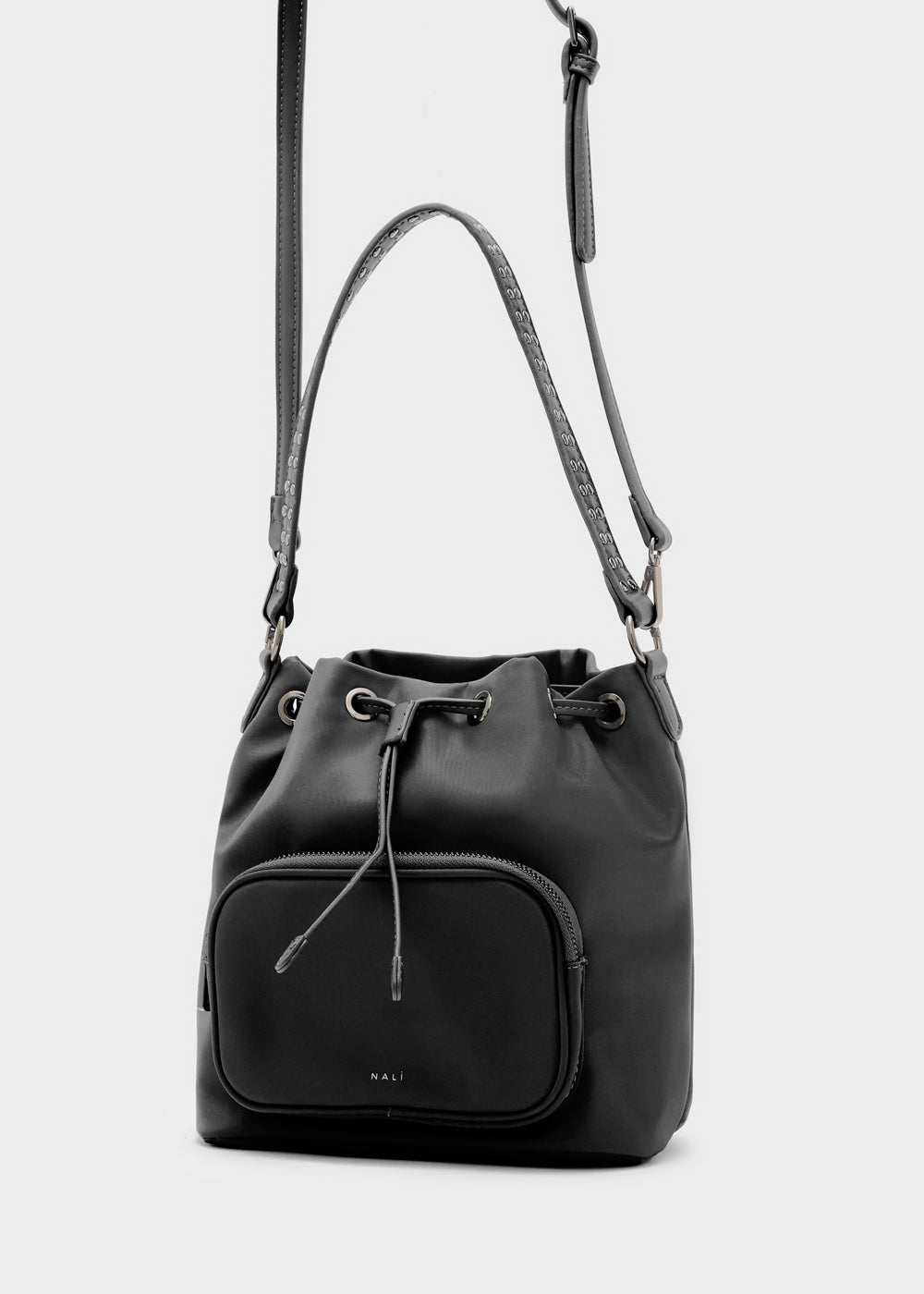 Nalic secchiello noor nero borsa a secchiello in pelle nera con design minimalista e tracolla regolabile
