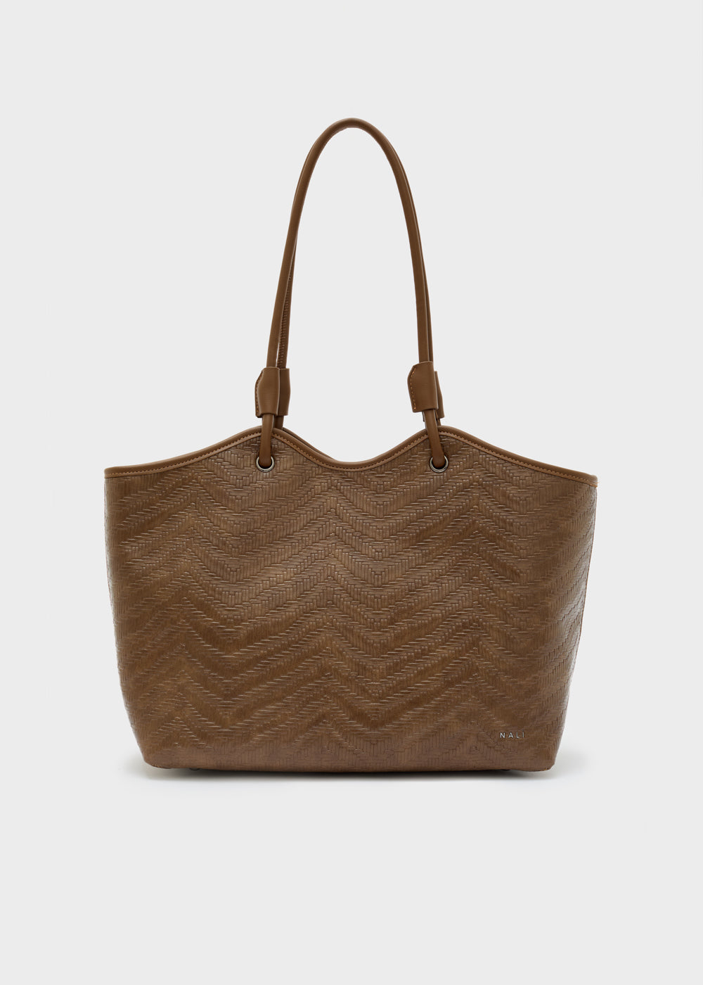 Brown leather tote bag nalì a spalla muse marrone con motivo a chevron testurizzato e manici abbinati