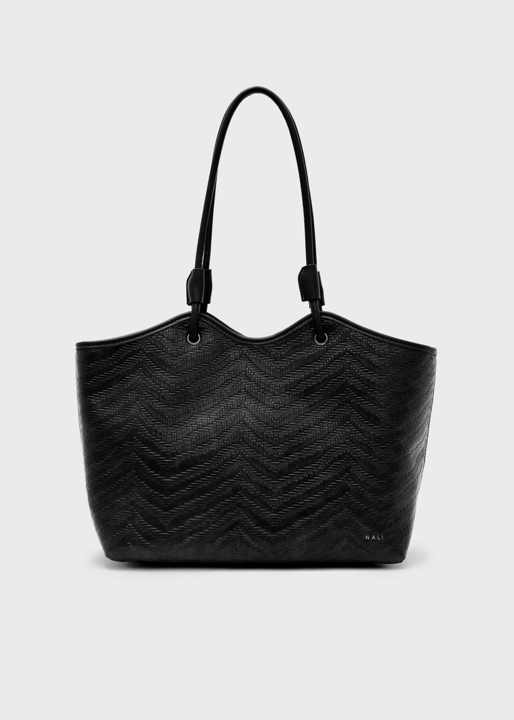 Borsa tote nalì a spalla muse nero nera intrecciata a motivo chevron con manici robusti