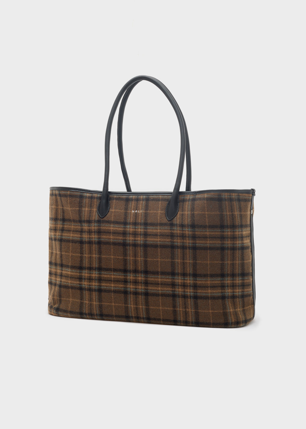 Brown plaid tote bag nalì a spalla kassydy double marrone con manici in pelle nera