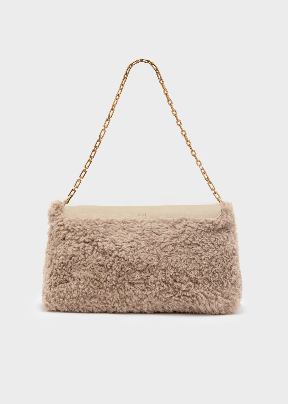 Beige clutch nalì a spalla amber in shearling con tracolla a catena dorata elegante e versatile