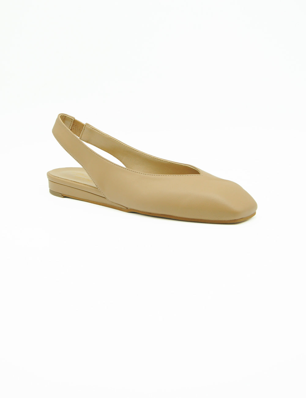Scarpa slingback beige in pelle modello Bianca Di Ballerina Camel, punta squadrata e tacco basso