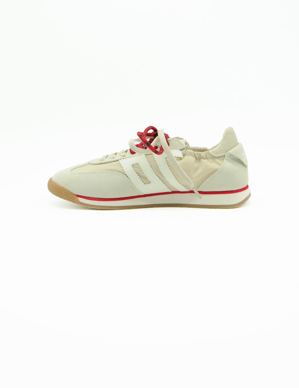 Sneaker Back 70 Rocket Cotton Sand: retro beige con lacci rossi e striscia rossa su suola