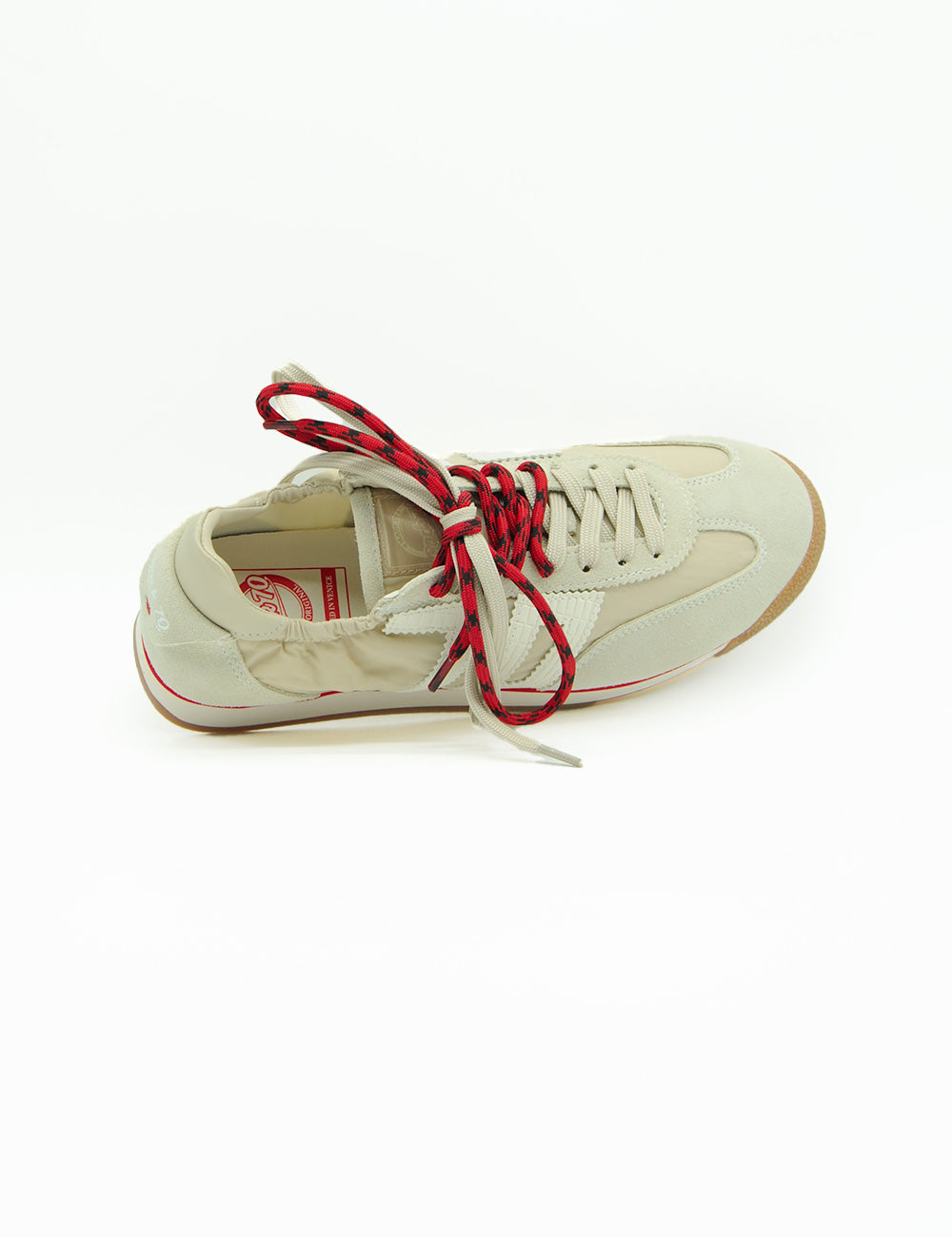 Sneaker Back 70 Rocket Cotton Sand beige con lacci rossi e striscia rossa sulla suola