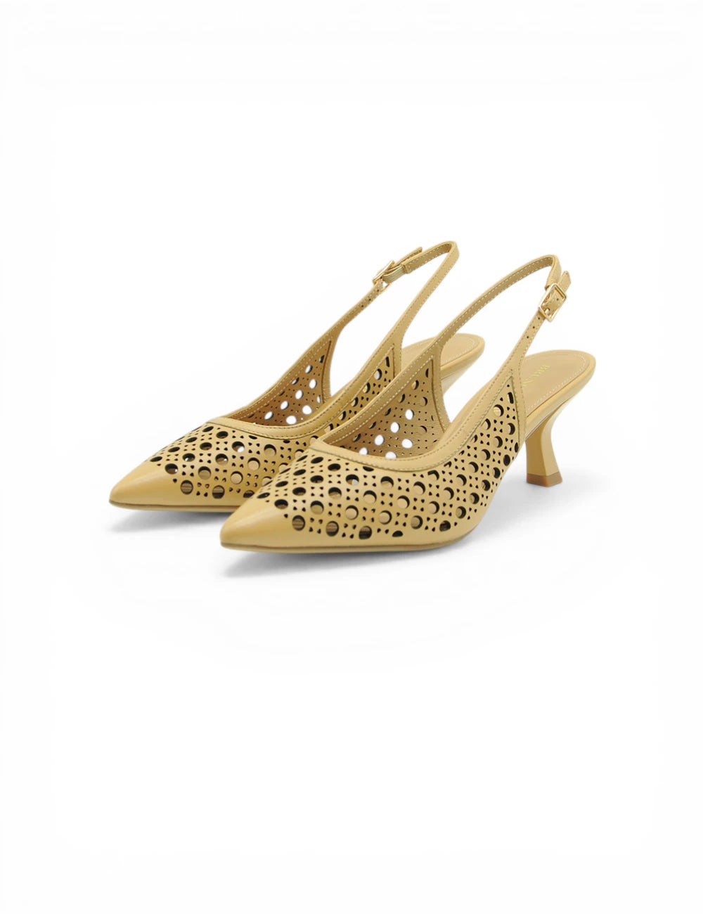 Décolleté Almond Bruno Premi, slingback beige in pelle con fori circolari