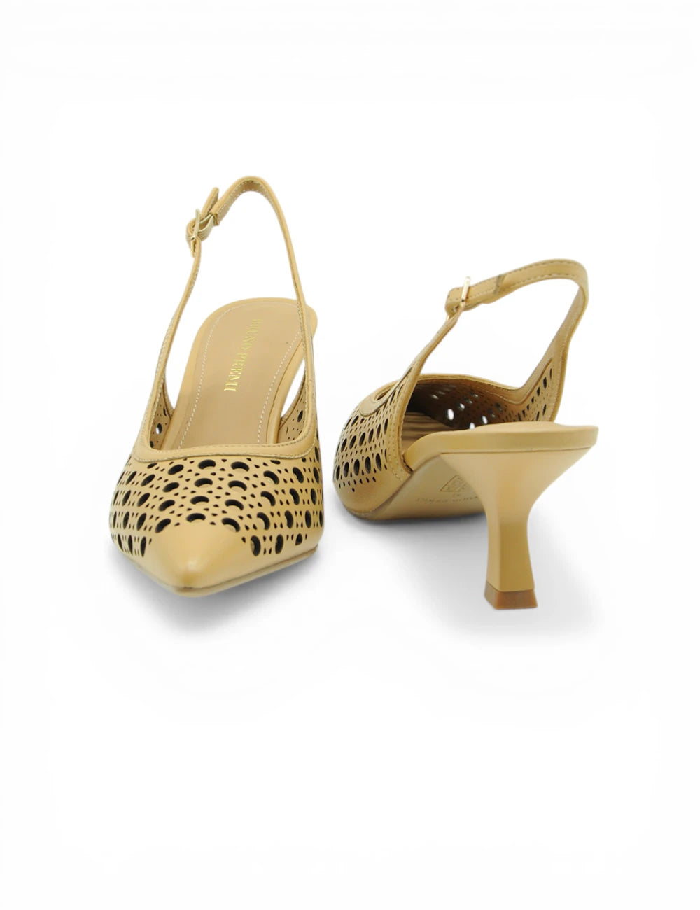 Décolleté Almond Bruno Premi slingback beige in pelle traforata tacco basso