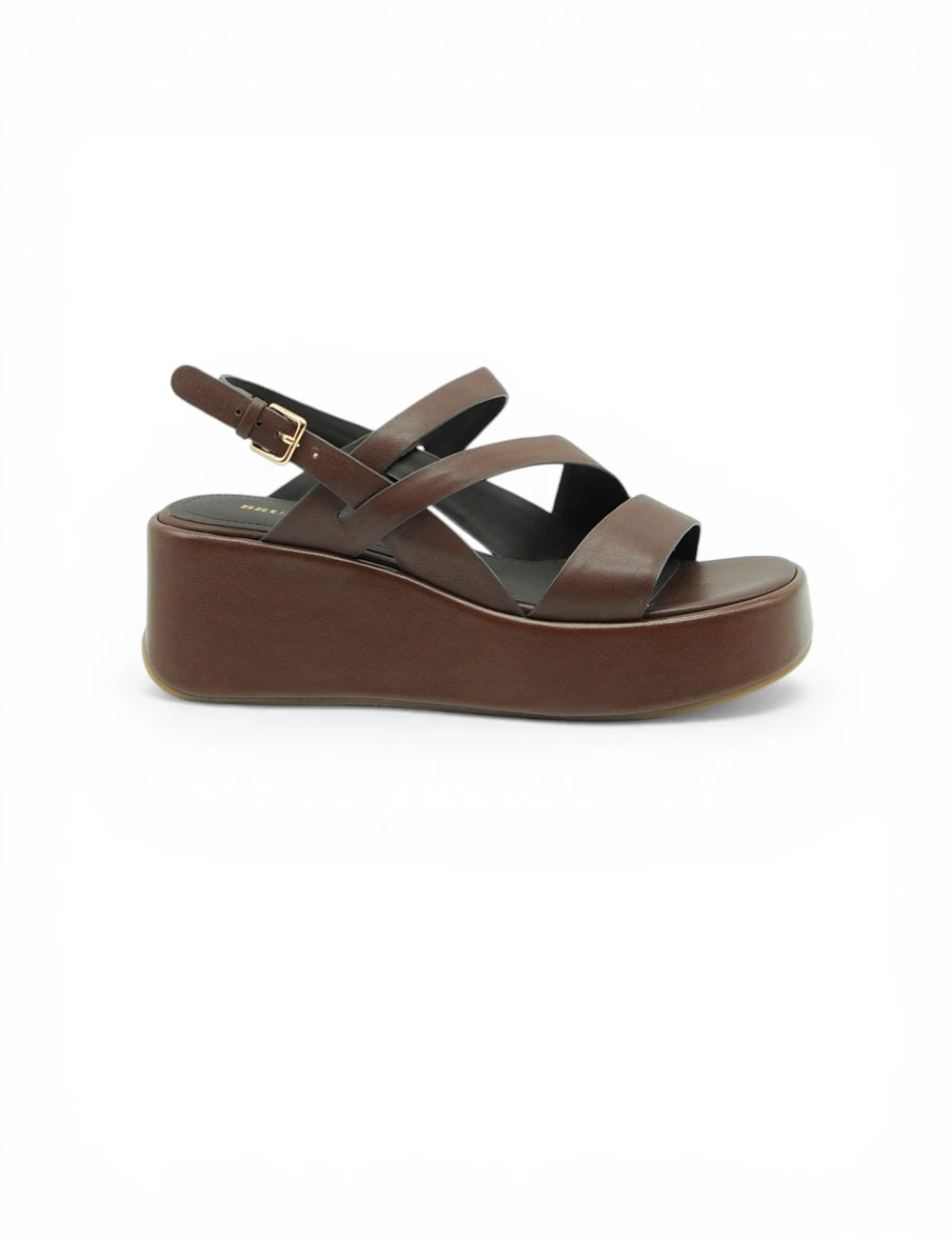 Sandalo platform Bruno Premi Corteccia in pelle marrone con fibbia oro