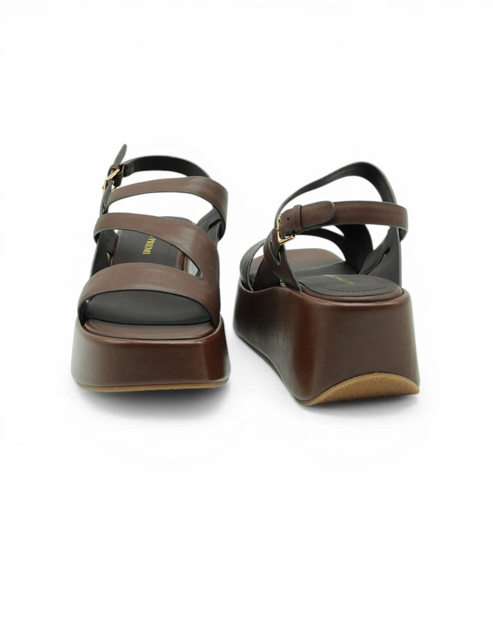Sandali platform Bruno Premi Corteccia in pelle marrone con fibbie oro