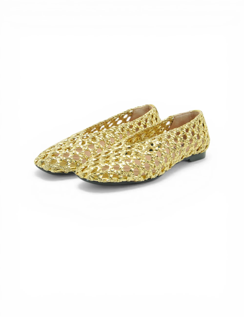 Carmens Ballerina Maya Plat Gold, scarpe flat dorate con trama intrecciata e suola nera