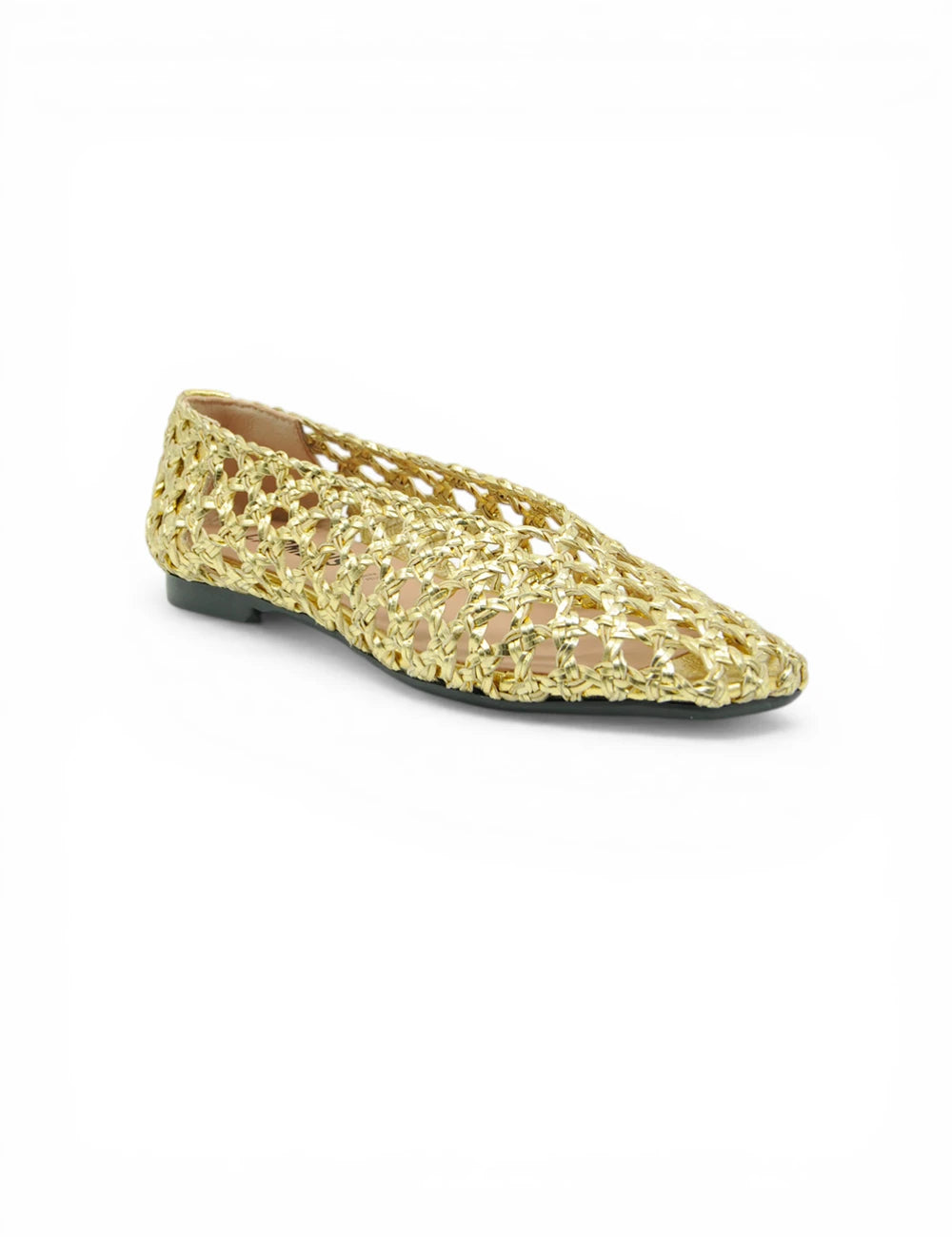 Scarpa piatta Carmens Ballerina Maya Plat Gold, oro intrecciato, punta fina, suola nera