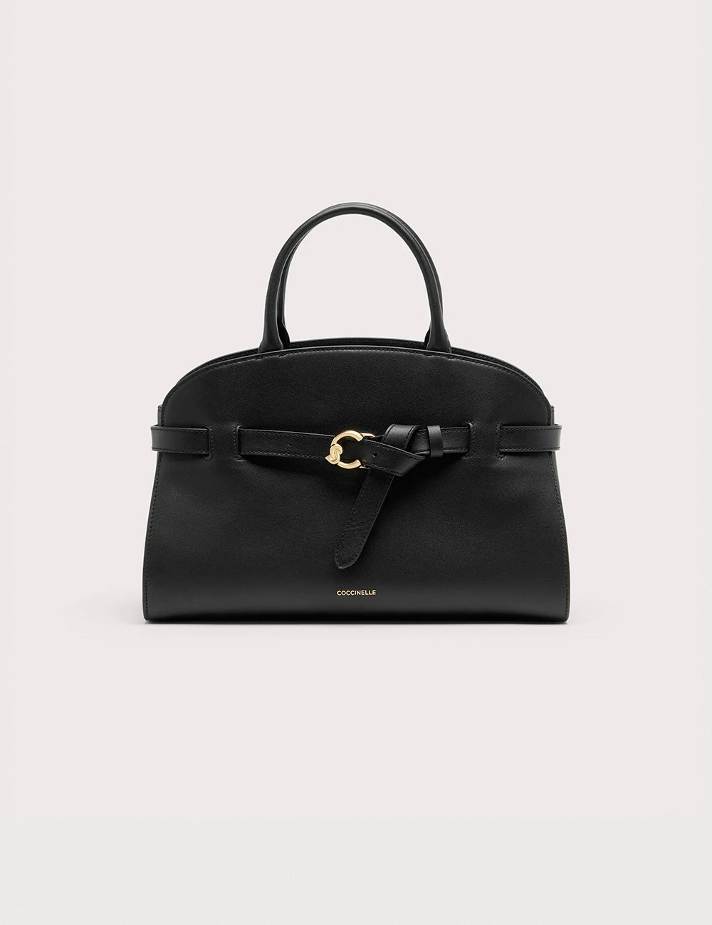 Borsa in pelle nera Coccinelle Sabine Medium Noir con fibbia dorata e manici a tracolla