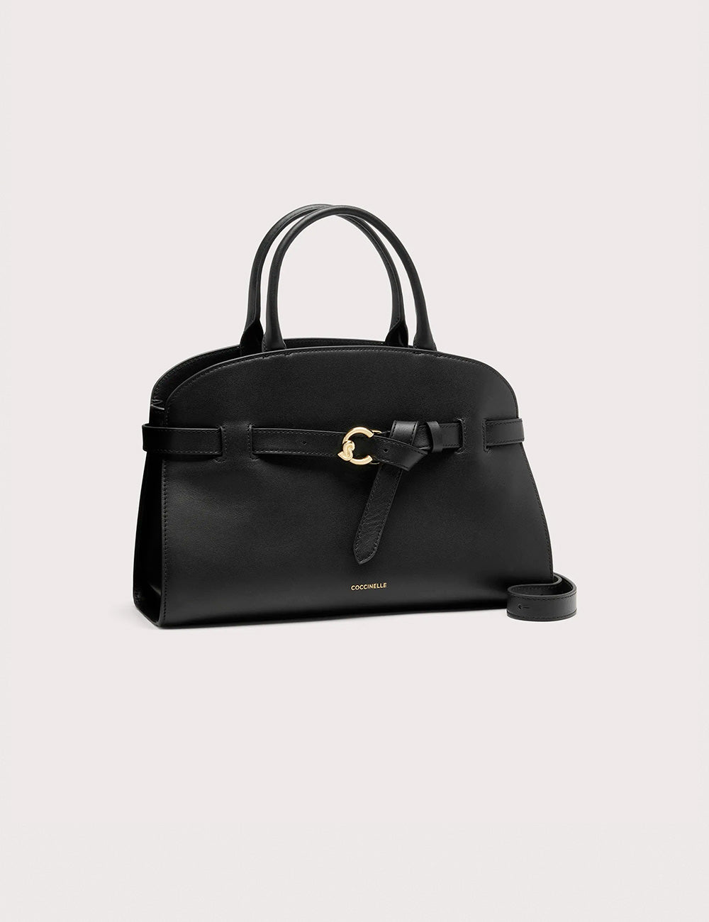 Borsa in pelle nera Coccinelle Sabine Medium Noir con fibbia dorata