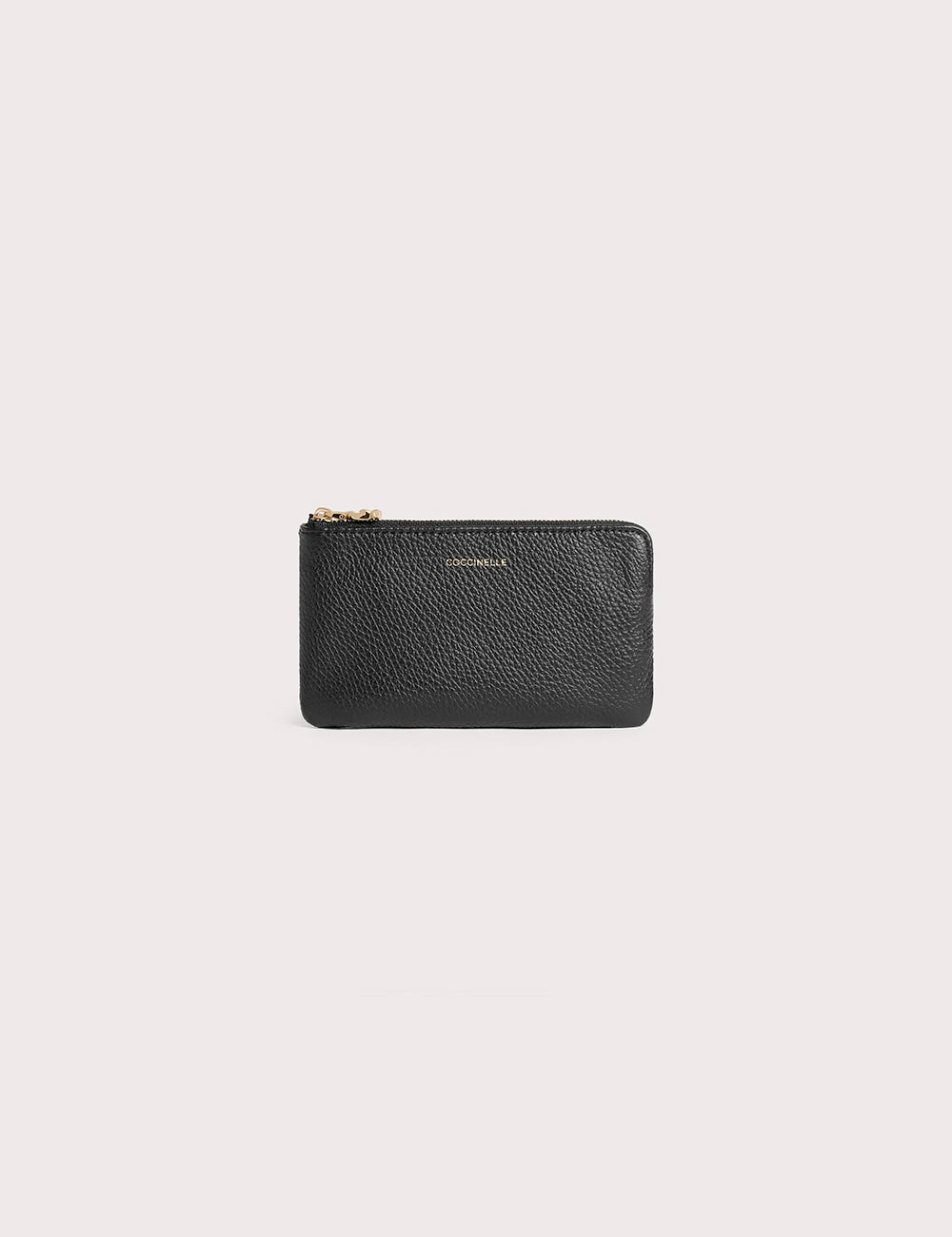 Portafoglio piccolo coccinelle c-me softy noir in pelle nera con zip e tiretto oro