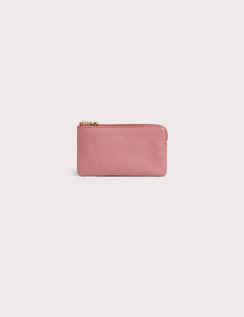 Coccinelle c-me softy small winter rose pouch in pink textured leather with gold-toned zipper pull