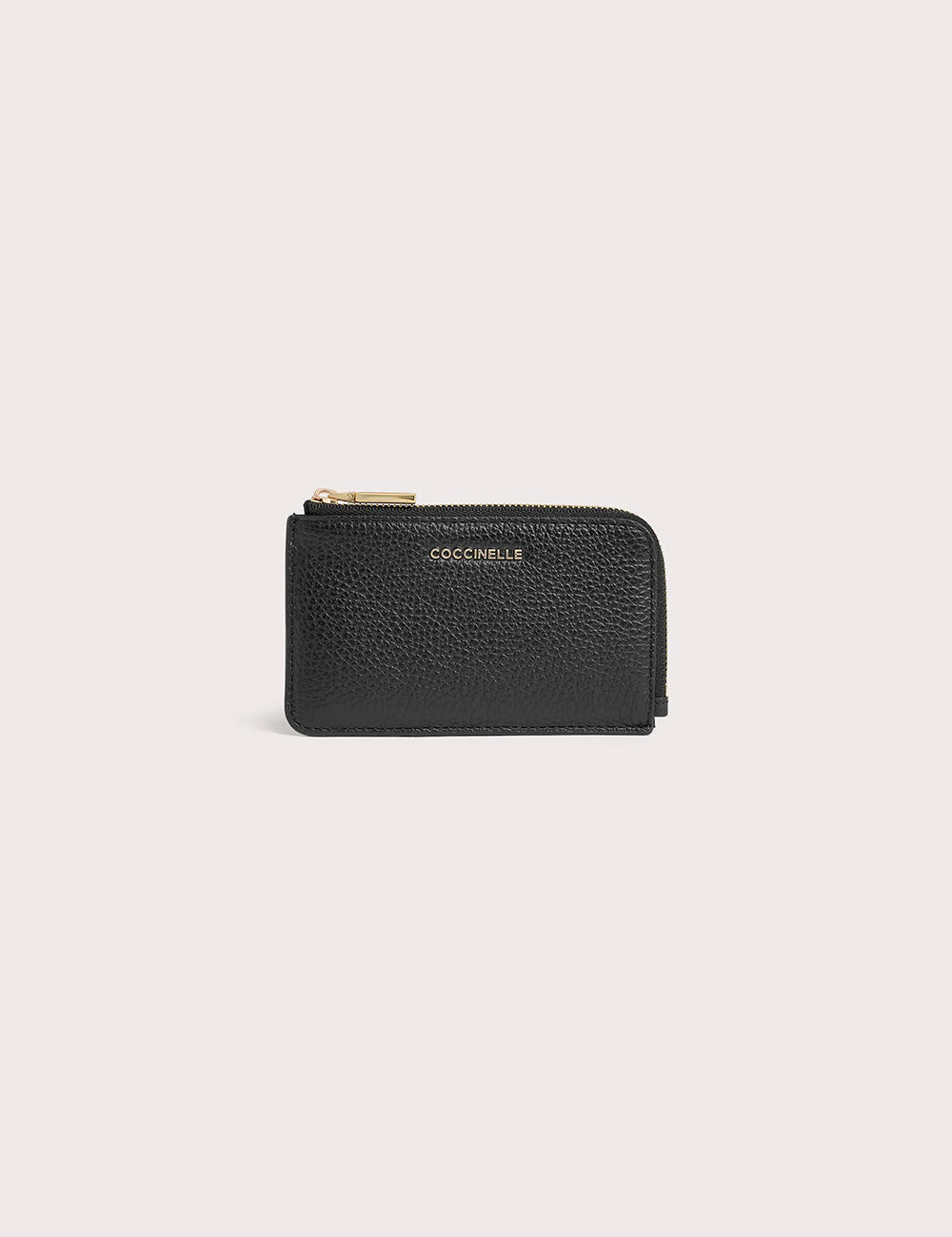 Portacarte coccinelle in pelle martellata nera con zip modello metallic noir per uso portafoglio elegante