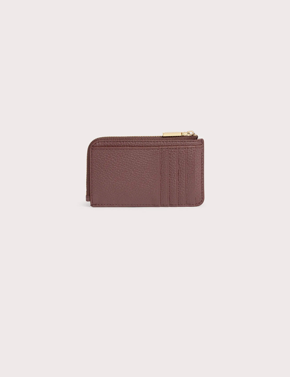 Portacarte coccinelle metallic berry in pelle marrone con cerniera dorata elegante e compatto
