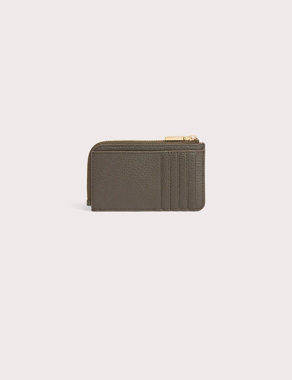 Portacarte coccinelle metallic fango in pelle verde oliva con texture e chiusura a zip oro